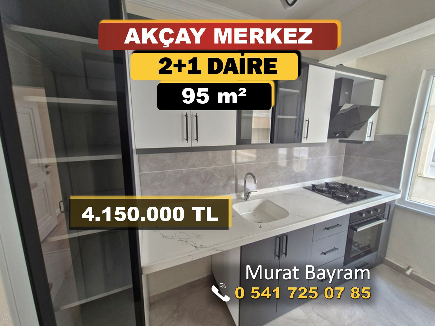 AKÇAY MERKEZ SATILIK MASRAFSIZ ARA KAT 2+1 DAİRE